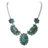 Western Turquoise Stone Squash Blossom Necklace