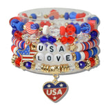 Heart USA Patriotic Multi Layered Beaded Stretch Bracelet