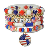 Patriotic USA Statue of Liberty Multi Layered Beaded Stretch Bracelet