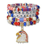 Patriotic USA Eagle Multi Layered Beaded Stretch Bracelet