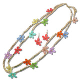 Celluloid Acetate Flower Beaded Double Layered Long Necklace