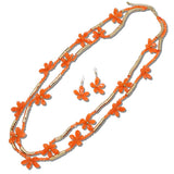 Celluloid Acetate Flower Beaded Double Layered Long Necklace - view 2