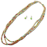 Multi Strand Marbled Beaded Long Necklace