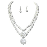 Double Strand Pearl Bead Statement Necklace
