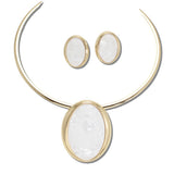 Elegant Oval White Shell Inlay Collar Necklace - view 2