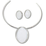 Elegant Oval White Shell Inlay Collar Necklace
