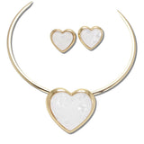 Elegant Heart White Shell Inlay Collar Necklace