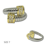 14K Gold Plated Ribbed Bypass Pave CZ Designer Inspired Ring