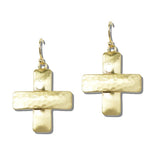 Hammered Sculptural Cross Drop Earrings