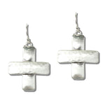 Hammered Sculptural Cross Drop Earrings - view 2