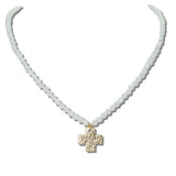 Hammered Cross Pendant Beaded Necklace - view 3