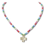 Hammered Cross Pendant Beaded Necklace
