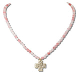 Hammered Cross Pendant Beaded Necklace - view 2