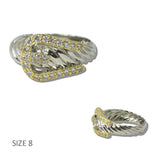 14K Gold Plated Pave CZ Ribbed Buckle Designer Inspired Ring - view 2