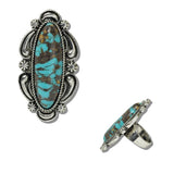 Western Oval Turquoise Marbled Adjustable Ring