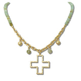 Cutout Cross and Natural Stone Charm Beaded Necklace