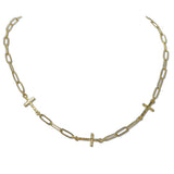 Hammered Triple Cross Paperclip Necklace