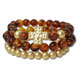 Hammered Cross Accent Glass Beaded Multi Layered Stretch Bracelet