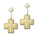 Hammered Cross Post and Drop Earring SET