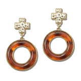 Hammered Cross Accent Tortoise Shell Resin Drop Earrings - view 3