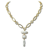Geometric Triple Baroque Pearl Link Necklace