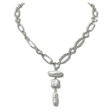 Geometric Triple Baroque Pearl Link Necklace - view 2
