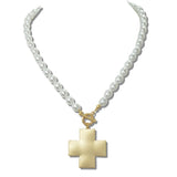 Matte Cross Pendant Pearl Beaded Toggle Necklace