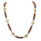 Hammered Cross and Glass Beaded Long Necklace