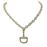14K Gold Plated Pave CZ Accent Horsebit Designer Inspired Necklace