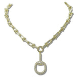 14K Gold Plated Pave CZ Accent Horsebit Designer Inspired Neckalce