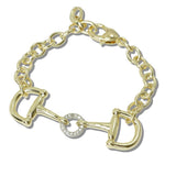 14K Gold Plated Pave CZ Accent Horsebit Designer Inspired Bracelet
