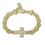 14K Gold Plated Pave CZ Cross Link Designer Inspired Bracelet