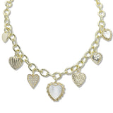 107720, 14K GOLD PLATED MOTHER OF PEARL MULTI HEART CHARM DESIGNER INSPIRED NECKLACE