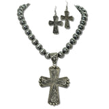 Western Filigree Cross Pendant Bead Necklace