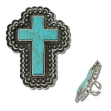 Western Turquoise Scalloped Cross Oversized Statement Cuff Ring