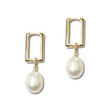 Modern Pearl Rectangular Huggie Hoop Earrings