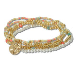 Cross Charm Multi Layered Beaded Stretch Bracelet
