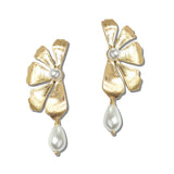Textured Flower Petal Pearl Drop Earrings