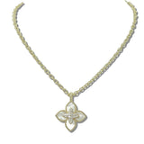 14K Gold Plated Pave CZ MOP Quatrefoil Pendant Designer Inspired Necklace