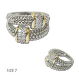 14K Gold Plated Pave CZ Accent Rope Textured Designer Inspired Ring