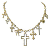 Cross BOW Heart Multi Charm Necklace