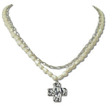 Hammered Cross Charm Faux Pearl Layered Necklace - view 2