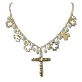 Hammered Cross and Pearl Multi Charm Necklace