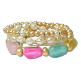 Resin and Pearl Multi Layered Bead Stretch Bracelet