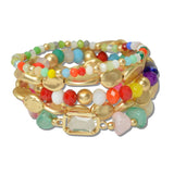 Resin and Nugget Beaded Multi Layered Stretch Bracelet