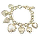 107721, 14K GOLD PLATED MOTHER OF PEARL MULTI HEART CHARM DESIGNER INSPIRED BRACELET