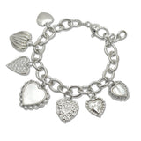 107994, 14K GOLD PLATED MOTHER OF PEARL HEART MULTI CHARM DESIGNER INSPIRED BRACELET