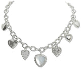 107995, 14K GOLD PLATED MOTHER OF PEARL HEART MULTI CHARM DESIGNER INSPIRED NECKLACE