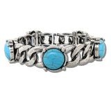 Western Turquoise Accent Curb Chain Stretch Bracelet