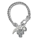 John 3:16 Cross Heart and Angel Wing Charm Bracelet